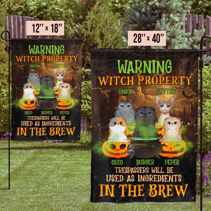 Warning Witch Property - Personalized Funny Cat Flag.