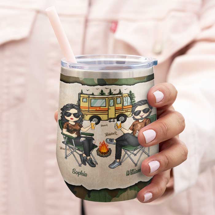 Camping Partners For Life - Gift For Camping Couples, Husband Wife, Personalized Wine Tumbler.