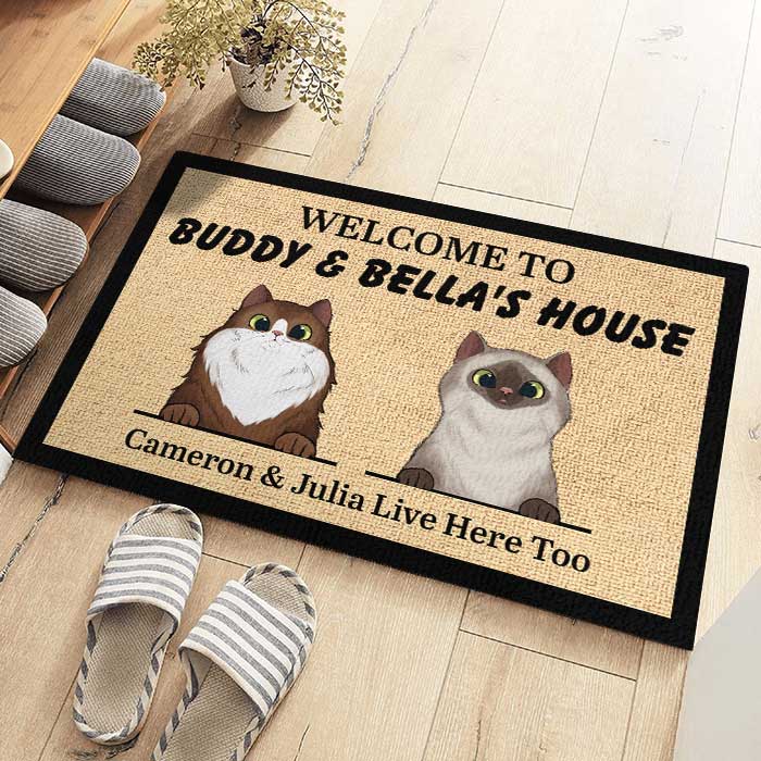 Personalized Welcome to Cat's House - Funny Personalized Cat Decorative Mat.