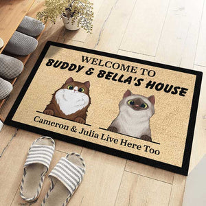 Personalized Welcome to Cat's House - Funny Personalized Cat Decorative Mat.