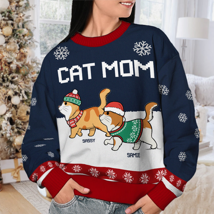 Meowy Catmas Human Servant - Sweat-shirt de Noël unisexe personnalisé et moche, en laine, imprimé intégral - Cadeau pour les amoureux des chats, des animaux, de Noël