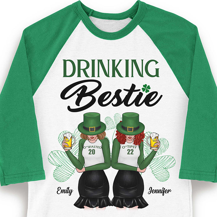 She's My Drinking Bestie - Gift For Besties, Personalized St. Patrick's Day Unisex Raglan Shirt.