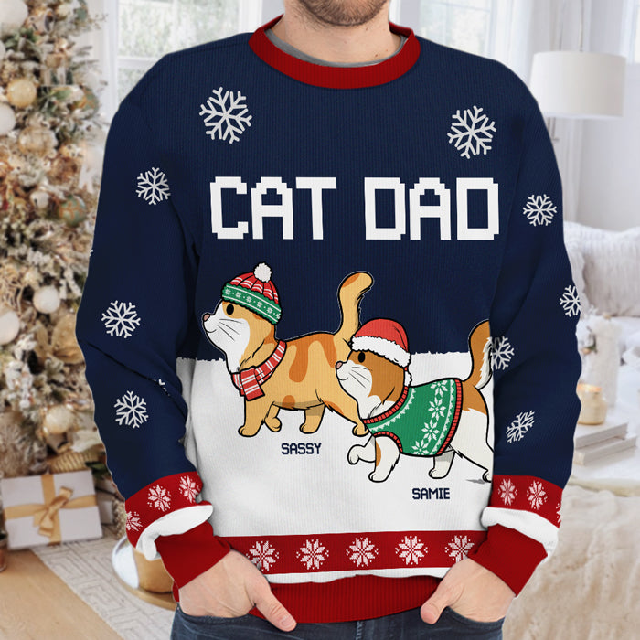 Meowy Catmas Human Servant - Sweat-shirt de Noël unisexe personnalisé et moche, en laine, imprimé intégral - Cadeau pour les amoureux des chats, des animaux, de Noël