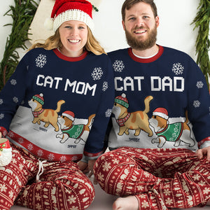 Meowy Catmas Human Servant - Sweat-shirt de Noël unisexe personnalisé et moche, en laine, imprimé intégral - Cadeau pour les amoureux des chats, des animaux, de Noël