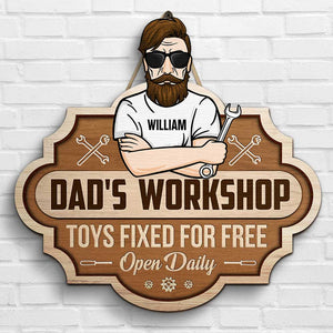Atelier de papa, Jouets réparés gratuitement - Cadeau pour papa, grand-père - Panneau en bois personnalisé