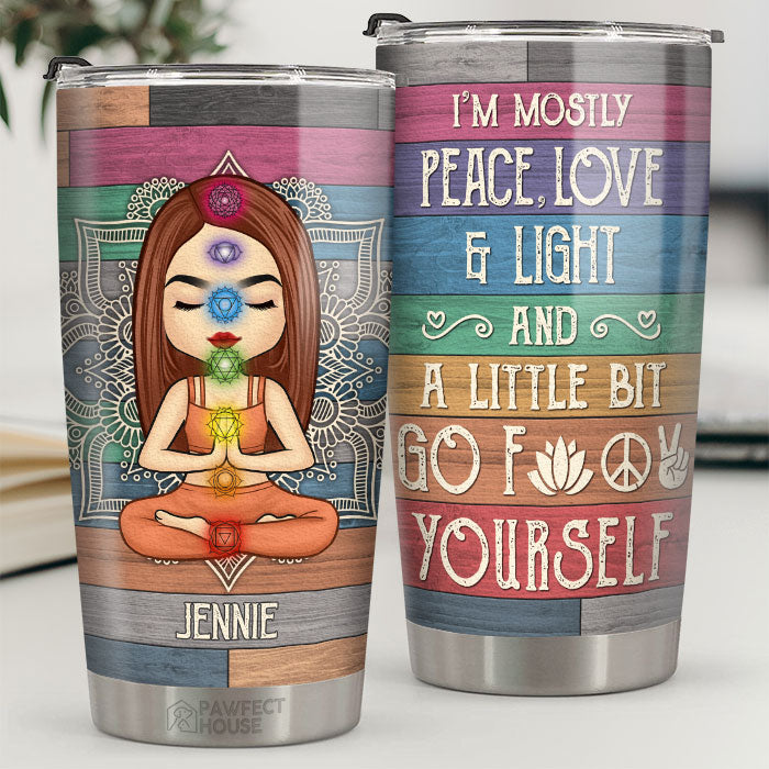 Paix, amour et lumière - Gobelet personnalisé - Cadeau pour les amateurs de yoga
