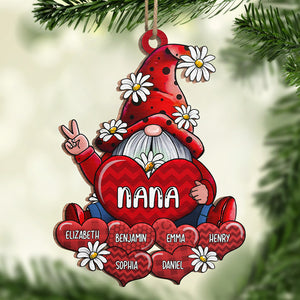 Gnome With Heart - Personalized Custom Gnome Shaped Wood Christmas Ornament - Gift For Grandma, Grandparents, Christmas Gift