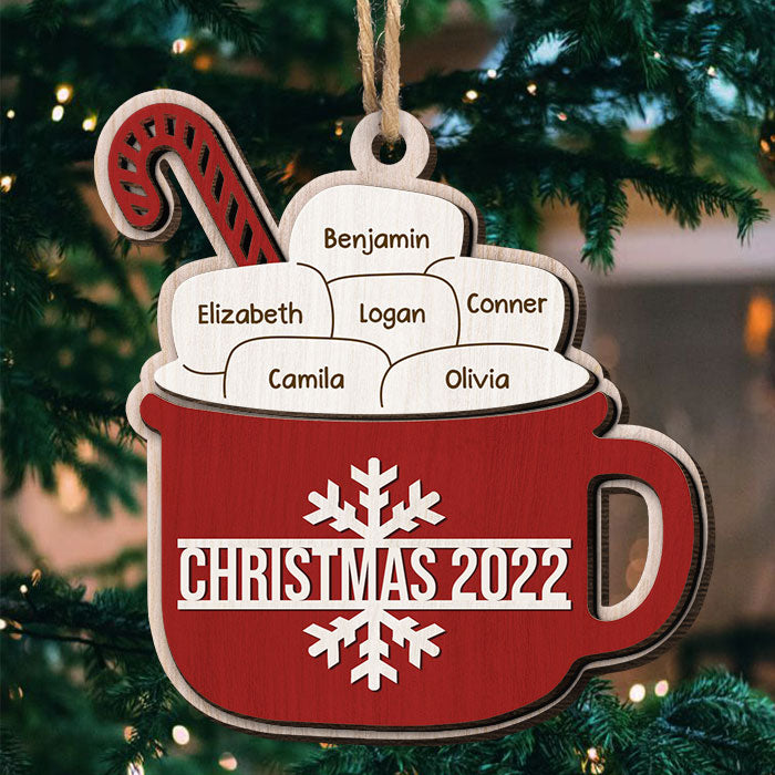 Guimauves au sucre et au cacao - Décoration de Noël personnalisée en bois à 2 couches en forme de guimauve - Cadeau pour les membres de la famille, cadeau de Noël