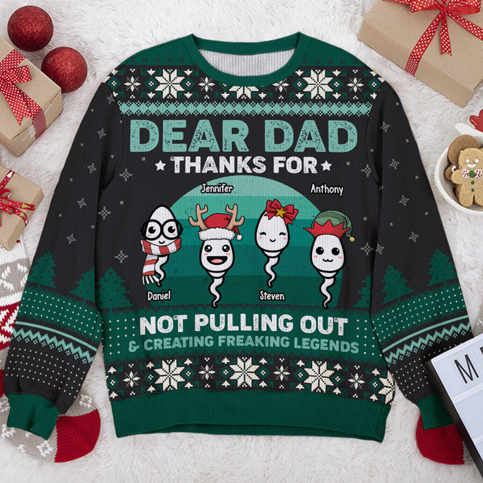 Cher papa, merci de ne pas t'être retiré et d'avoir créé des légendes effrayantes - Sweat-shirt moche personnalisé pour la famille - Pull en laine unisexe - Cadeau de Noël pour papa