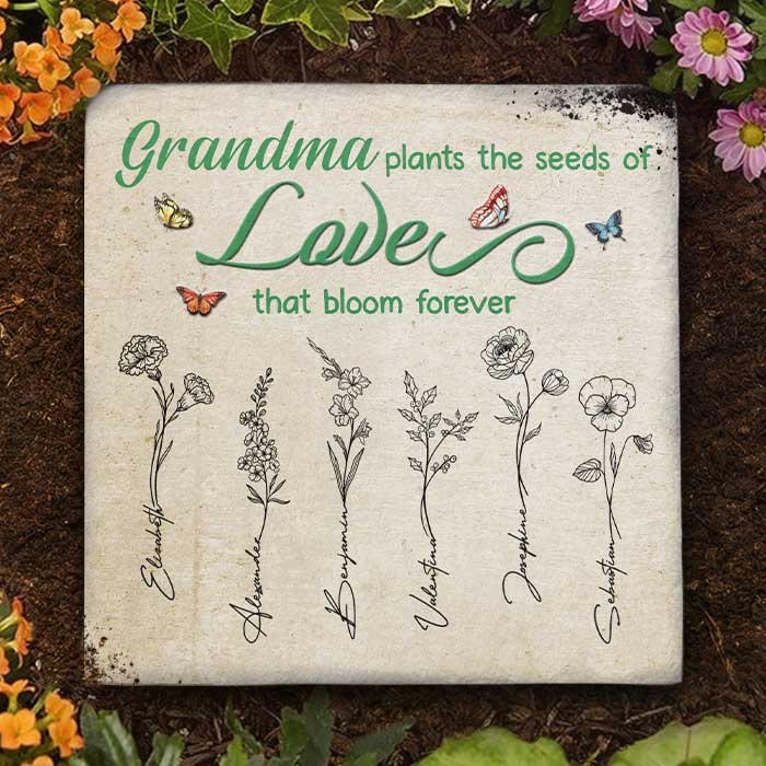 Grand-mère plante les graines de l'amour qui fleurissent pour toujours - Pierre de jardin personnalisée - Cadeau pour grand-mère et grands-parents