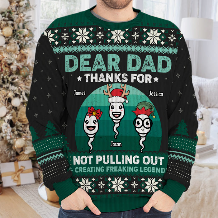 Cher papa, merci de ne pas t'être retiré et d'avoir créé des légendes effrayantes - Sweat-shirt moche personnalisé pour la famille - Pull en laine unisexe - Cadeau de Noël pour papa