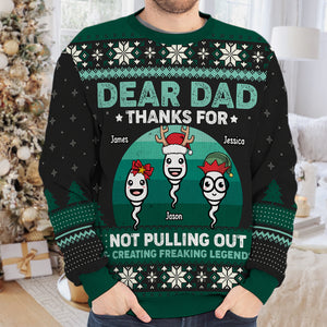 Cher papa, merci de ne pas t'être retiré et d'avoir créé des légendes effrayantes - Sweat-shirt moche personnalisé pour la famille - Pull en laine unisexe - Cadeau de Noël pour papa