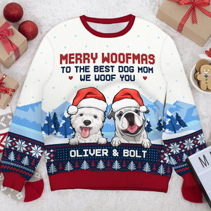 Joyeux Noël au meilleur papa et à la meilleure maman de chien - Sweat-shirt de Noël unisexe personnalisé, sweat-shirt en laine, sweat-shirt imprimé intégral - Cadeau pour les amoureux des chiens, les amoureux des animaux, cadeau de Noël