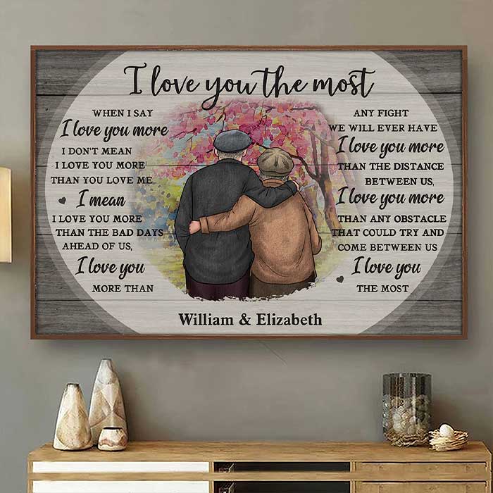 Je t'aime plus que tout - Affiche horizontale personnalisée - Cadeau pour couple, mari et femme