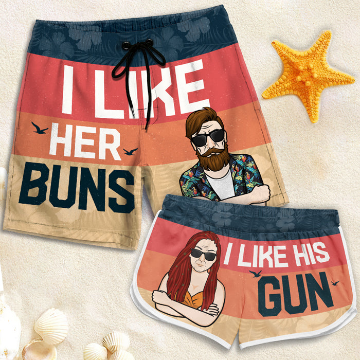 J'aime ses petits pains - Short de plage personnalisé pour couple - Cadeau pour couple, mari et femme