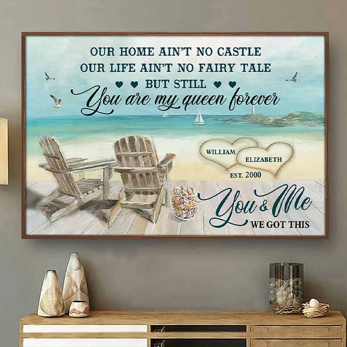 Notre maison n'est pas un château - Affiche horizontale personnalisée - Cadeau pour couple, mari et femme