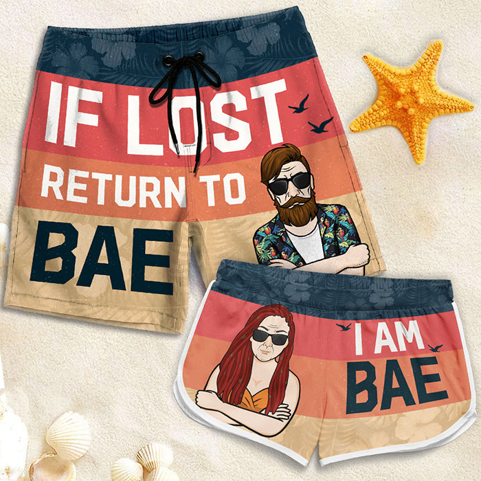 Si tu es perdu, reviens voir mon chéri ! Short de plage personnalisé pour couple ! Cadeau pour couple, mari et femme