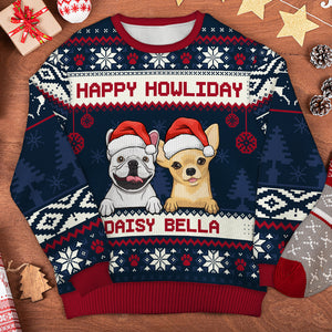 Joyeux Pawliday - Sweat-shirt de Noël unisexe personnalisé et moche, en laine, imprimé intégral - Cadeau pour les amoureux des chiens, des animaux, de Noël