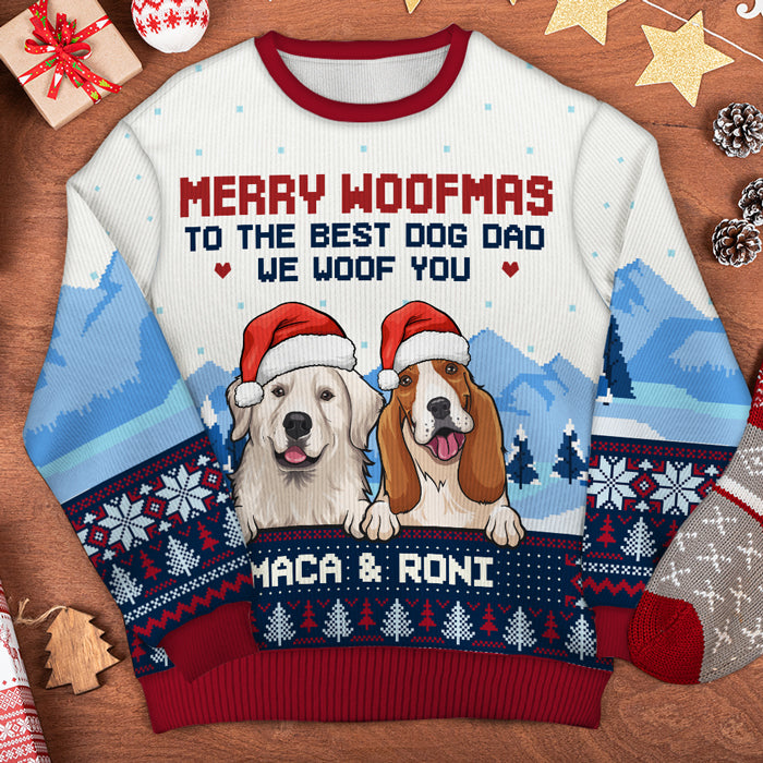 Joyeux Noël au meilleur papa et à la meilleure maman de chien - Sweat-shirt de Noël unisexe personnalisé, sweat-shirt en laine, sweat-shirt imprimé intégral - Cadeau pour les amoureux des chiens, les amoureux des animaux, cadeau de Noël