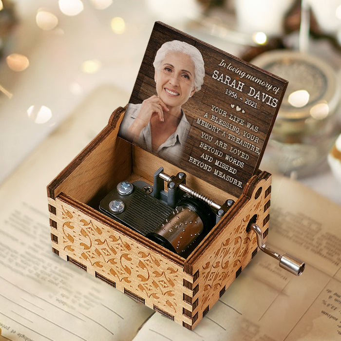 Votre vie a été une bénédiction - Boîte à musique personnalisée - Télécharger une image, un cadeau commémoratif, un cadeau de condoléances