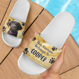 Cet humain appartient à - Sandales et chaussons personnalisés - Télécharger une image, cadeau pour les amoureux des animaux
