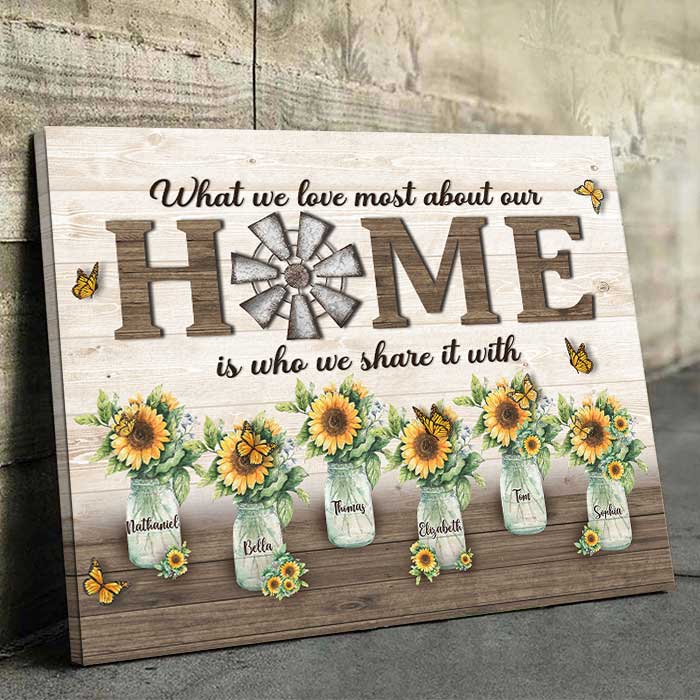 Ce que nous aimons le plus dans notre maison - Toile horizontale personnalisée - Cadeau pour couple, mari et femme