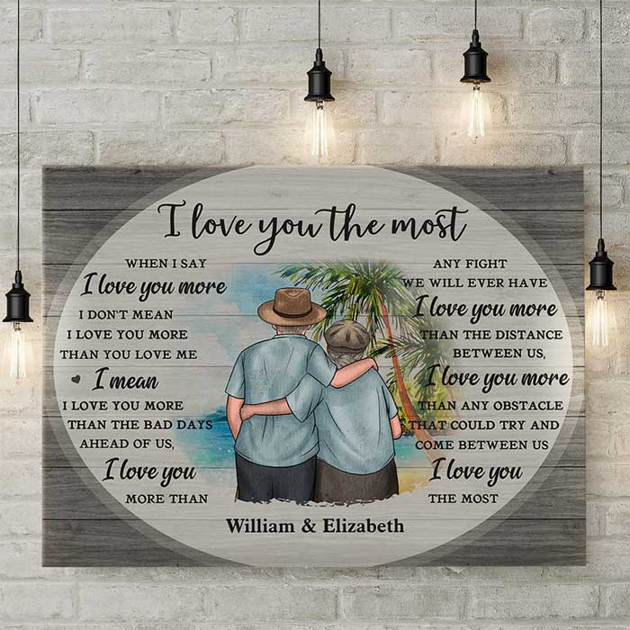 Je t'aime le plus - Toile horizontale personnalisée - Cadeau pour couple, mari et femme