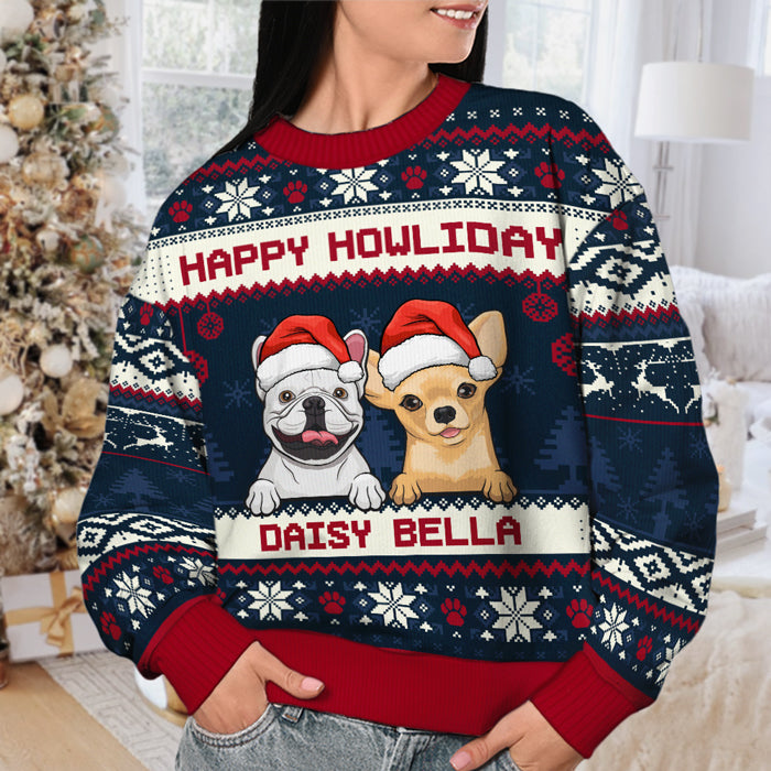 Joyeux Pawliday - Sweat-shirt de Noël unisexe personnalisé et moche, en laine, imprimé intégral - Cadeau pour les amoureux des chiens, des animaux, de Noël