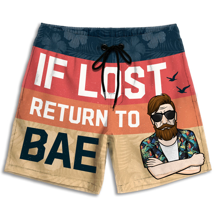 Si tu es perdu, reviens voir mon chéri ! Short de plage personnalisé pour couple ! Cadeau pour couple, mari et femme