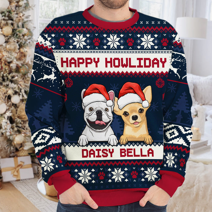 Joyeux Pawliday - Sweat-shirt de Noël unisexe personnalisé et moche, en laine, imprimé intégral - Cadeau pour les amoureux des chiens, des animaux, de Noël