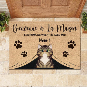 Bienvenue À La Maison French - Funny Personalized Cat Decorative Mat.