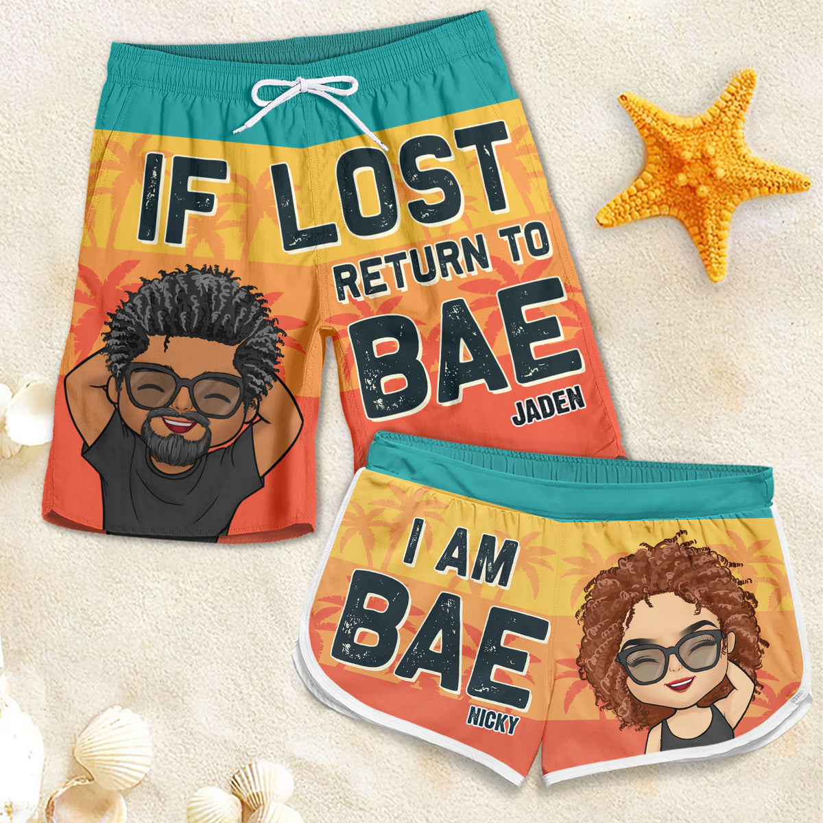 Retour à Bae si perdu - Short de plage personnalisé pour couple - Cadeau pour couple, mari et femme