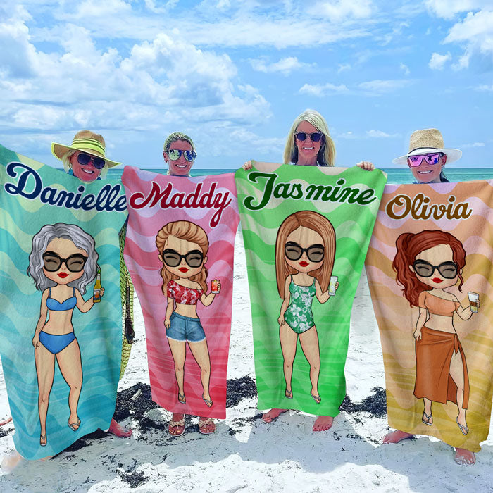 Tropical Chibi Summer Vacation - Personalized Beach Towel - Gift For Bestie