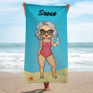 Serviette de plage personnalisée pour couple, vacances d'été, chibi ! Cadeau pour couple, mari et femme