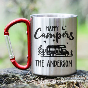 Happy Campers - Personalized Carabiner Camping Mug - Gift For Camping Lovers