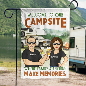 Bienvenue sur notre camping - Drapeau personnalisé - Cadeau pour les amateurs de camping
