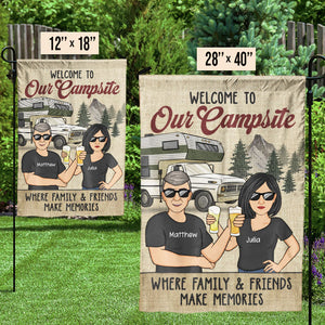 Bienvenue sur notre camping vintage - Drapeau personnalisé - Cadeau pour les amateurs de camping