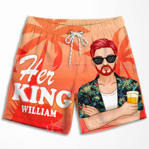 Son Roi, Sa Reine - Short de plage personnalisé pour couple - Cadeau pour couple, mari et femme