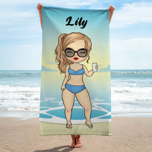Serviette de plage personnalisée pour couple, vacances d'été, chibi ! Cadeau pour couple, mari et femme