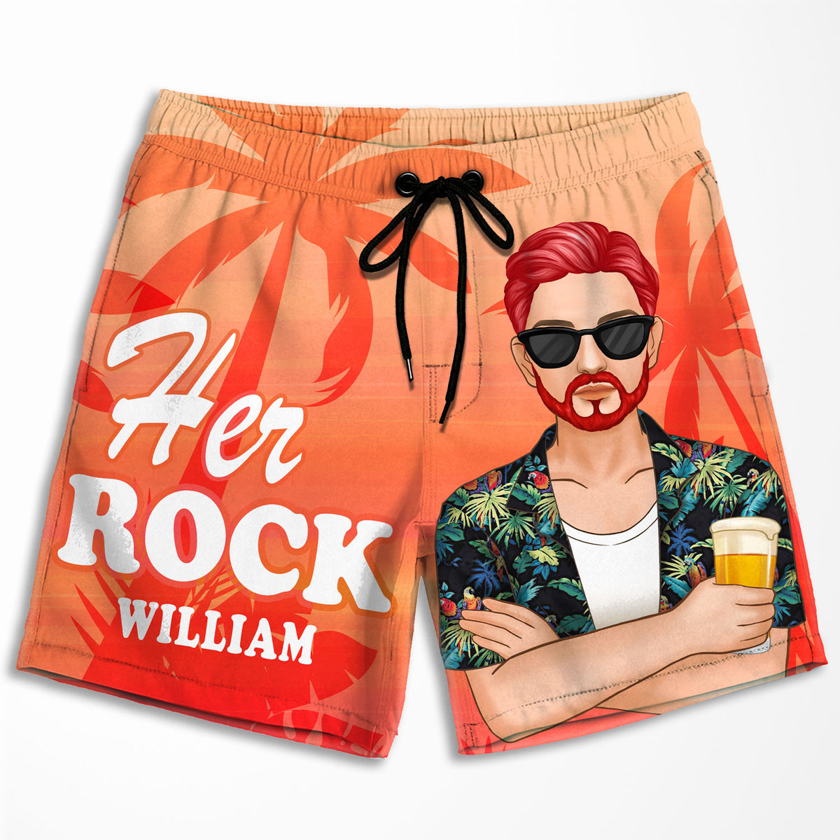 Short de plage personnalisé pour couple « Her Rock His Peace » – Cadeau pour couple, mari et femme