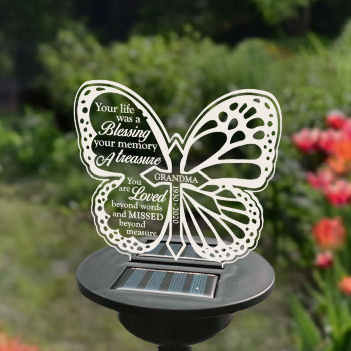 Votre vie a été une bénédiction - Lampe solaire de jardin commémorative personnalisée - Cadeau commémoratif, cadeau de condoléances