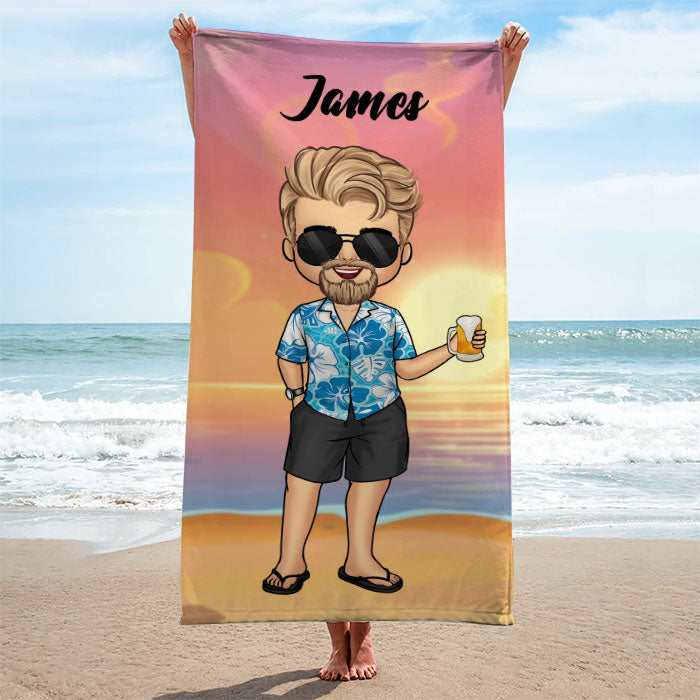 Serviette de plage personnalisée pour couple, vacances d'été, chibi ! Cadeau pour couple, mari et femme