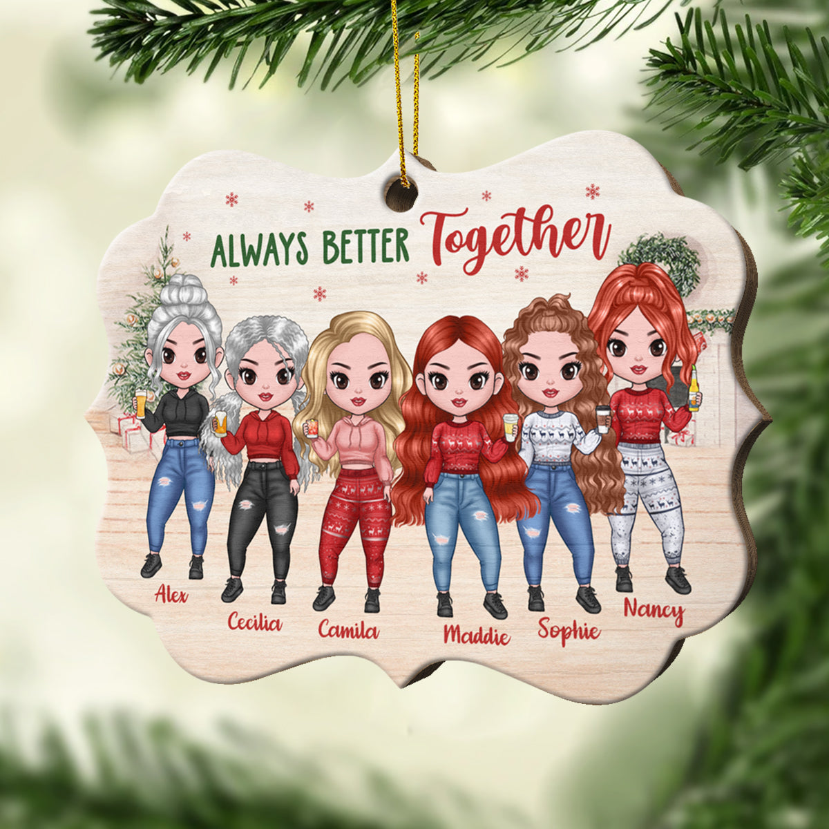 Bestie - Always Better Together - Personalized Shaped Ornament.