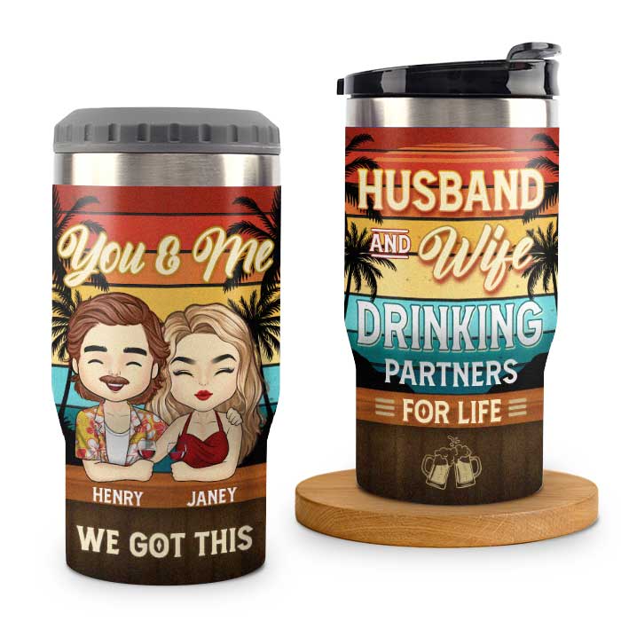 Partenaire pour la vie : boisson et voyages – Seau isotherme personnalisé – Cadeau pour couple, mari et femme