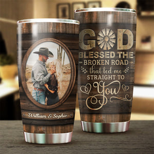 God Blessed Us - Upload Image, Gift For Couples - Personalized Tumbler.