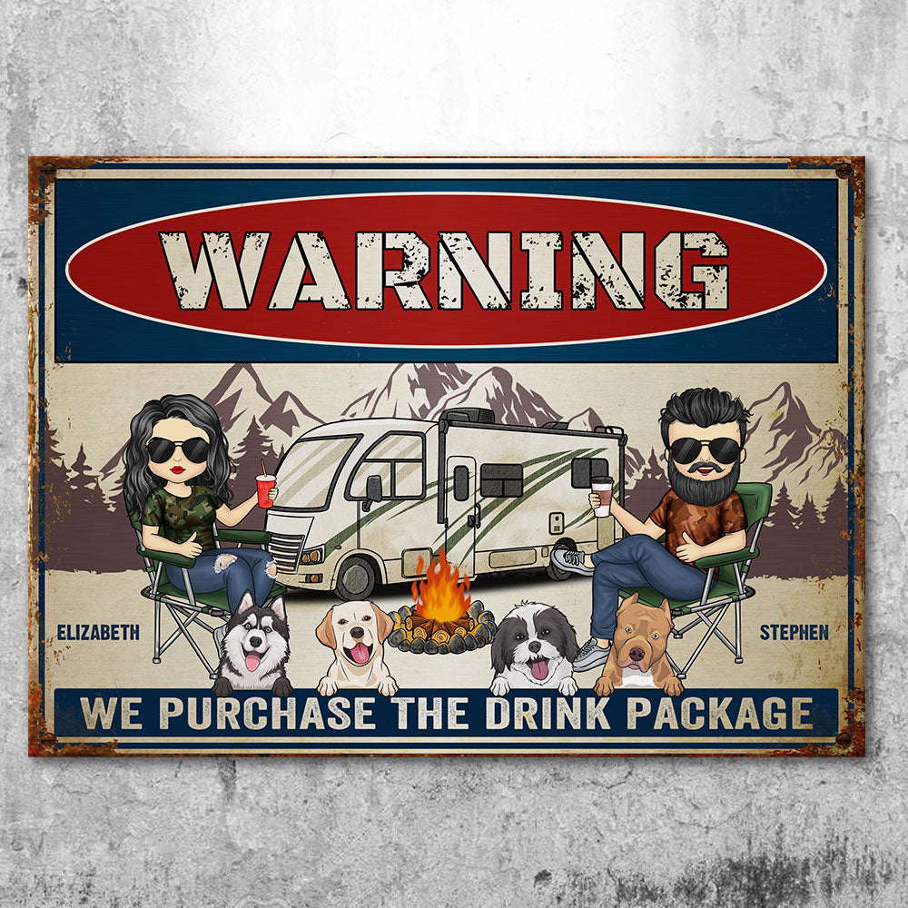Nous achetons le forfait boissons - Plaque métallique personnalisée - Cadeau pour les amateurs de camping