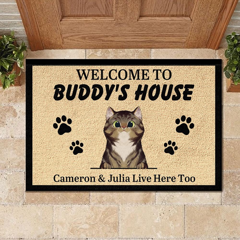 Personalized Welcome to Cat's House - Funny Personalized Cat Decorative Mat (WW).