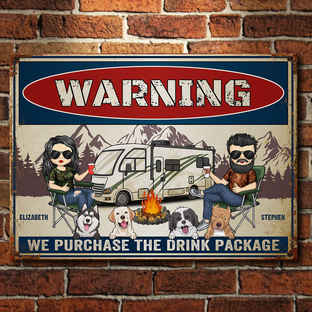 Nous achetons le forfait boissons - Plaque métallique personnalisée - Cadeau pour les amateurs de camping