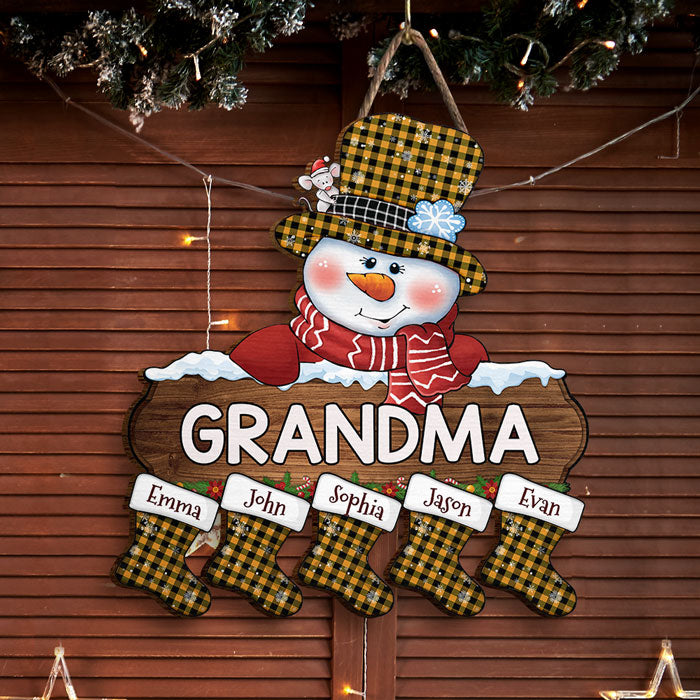 L'hiver arrive - Panneau en bois personnalisé pour la famille - Cadeau de Noël pour grand-mère