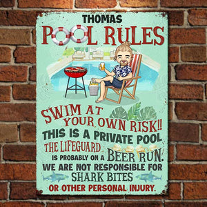 The Pool Rules - Personalized Metal Sign - Gift For Couples, Husband Wife